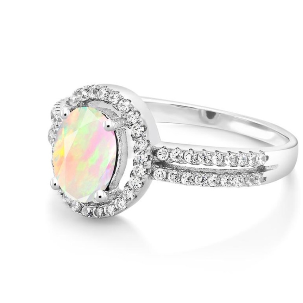 Opal Ring with Silver band and Rose gold Mini band
